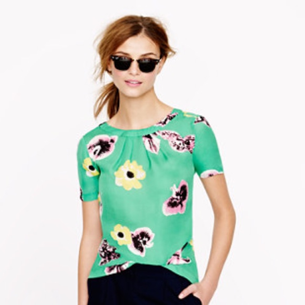 J. Crew Scoop Top in Green Punk Floral