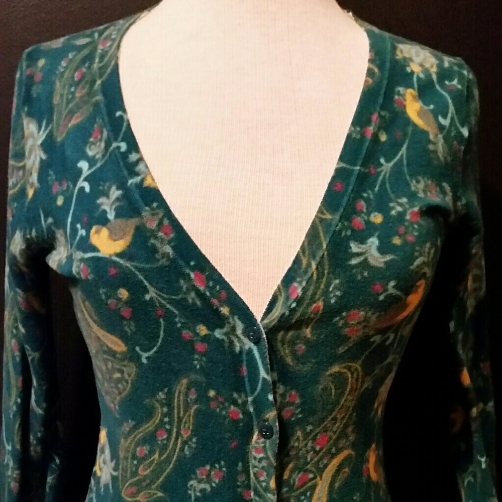 Merona Teal Paisley Bird Cardigan