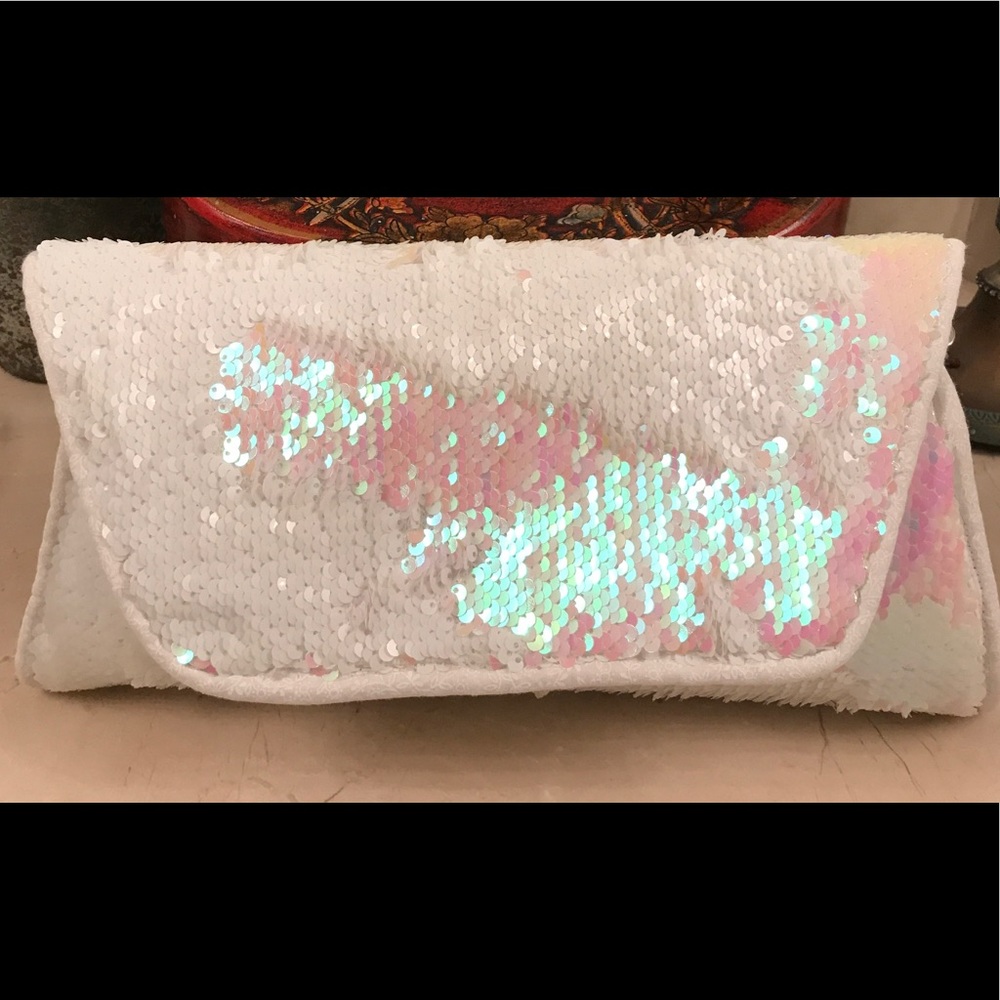 MERMAID SEQUIN CLUTCH, WHITE AND PINK BRIDAL