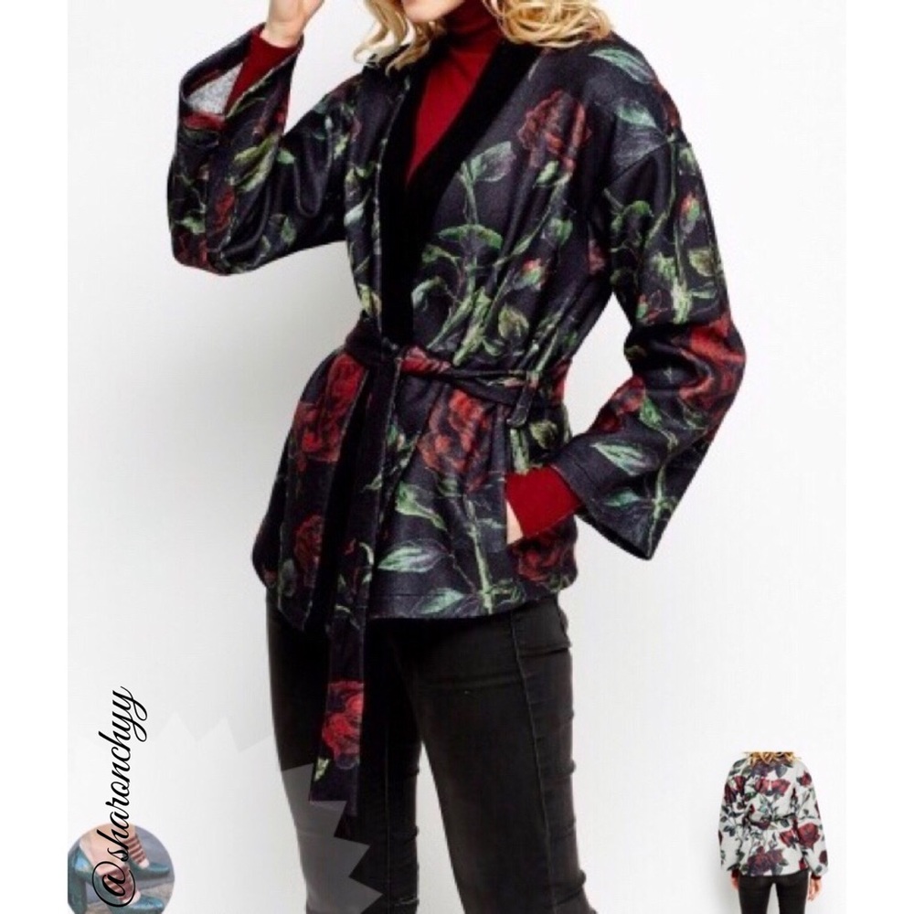 JAUNE ROUGE Flower Print Tie Up Jacket