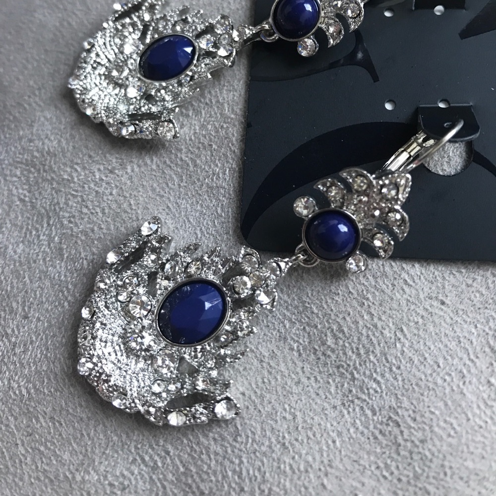 Silver and blue statement earrings - Picture 2 of 5