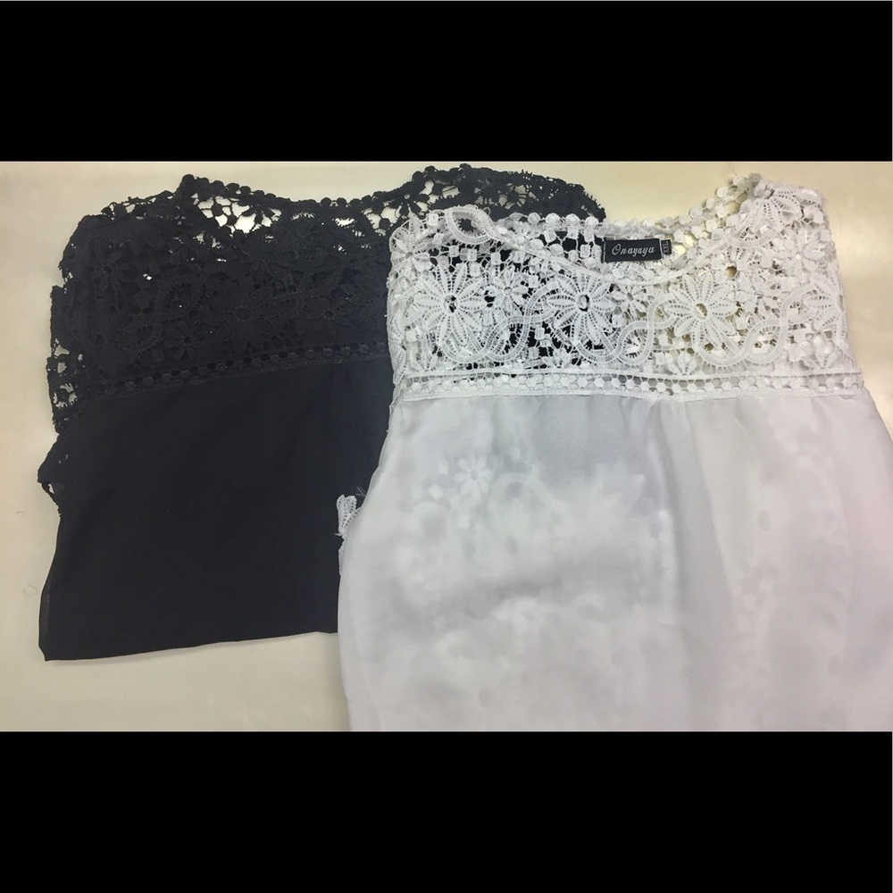 2 sheer and lace long sleeves blouses