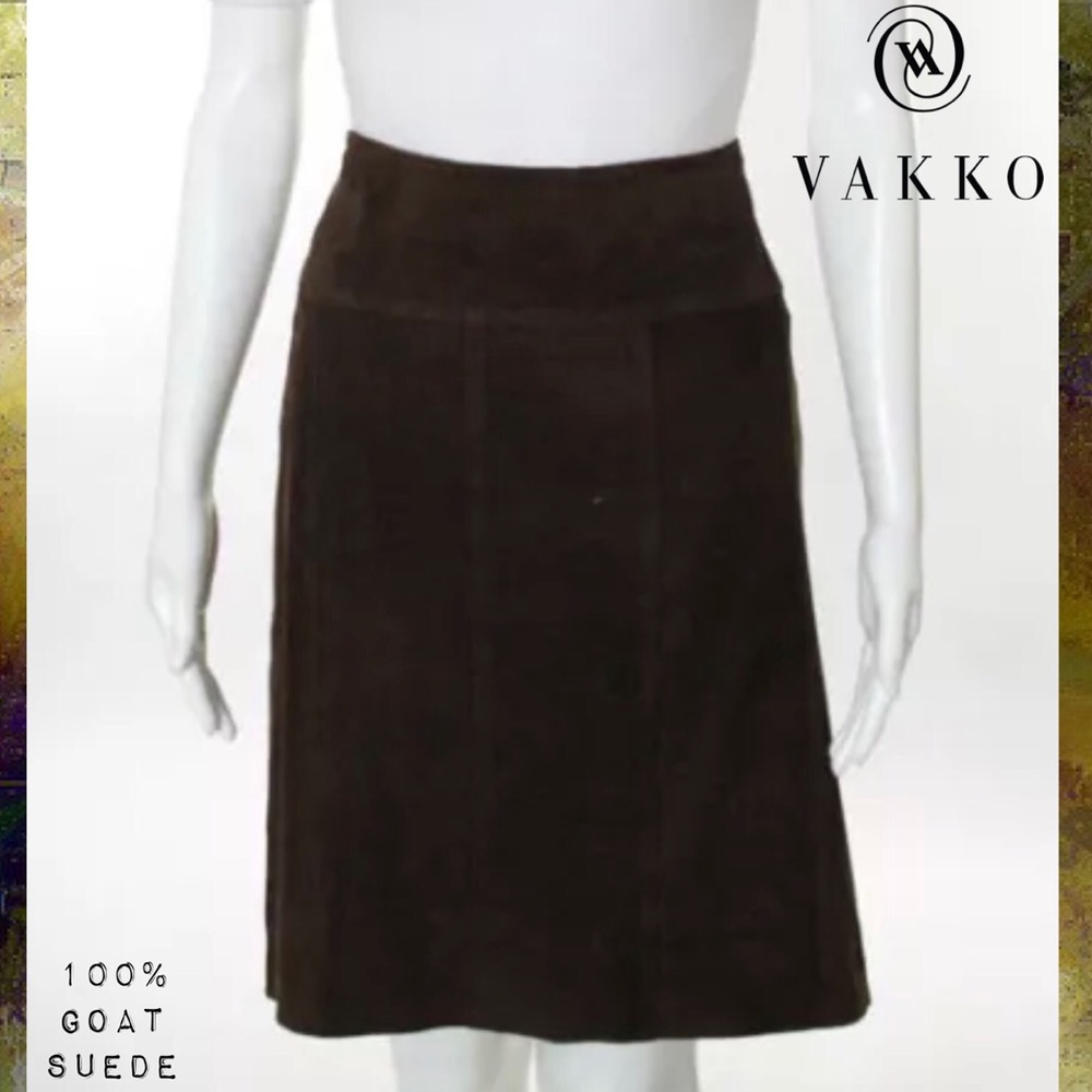 VAKKO Classic Choco Brown Goat Suede Pencil Skirt