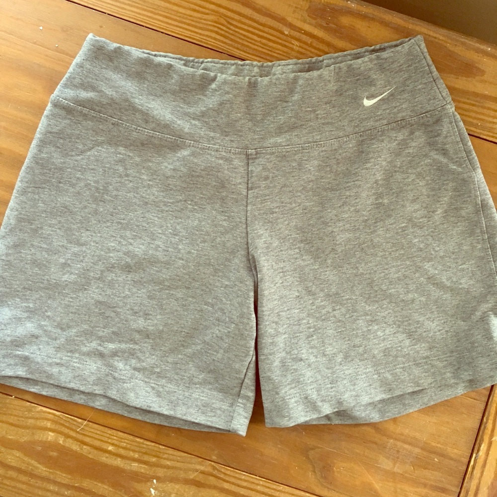 Gray athletic shorts.