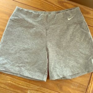 Gray athletic shorts.