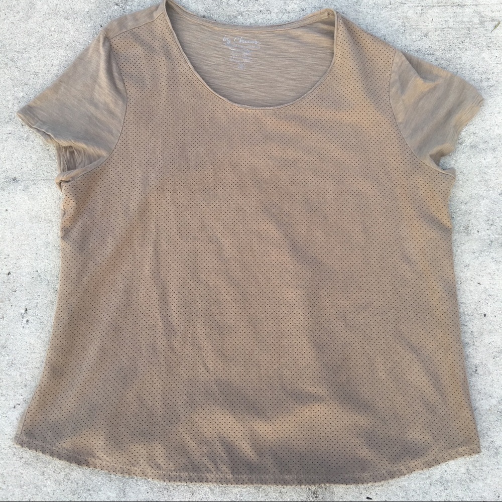 Chicos Tan Suede Cotton Blouse Short Sleeve Tee