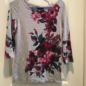 Floral, gray sweater