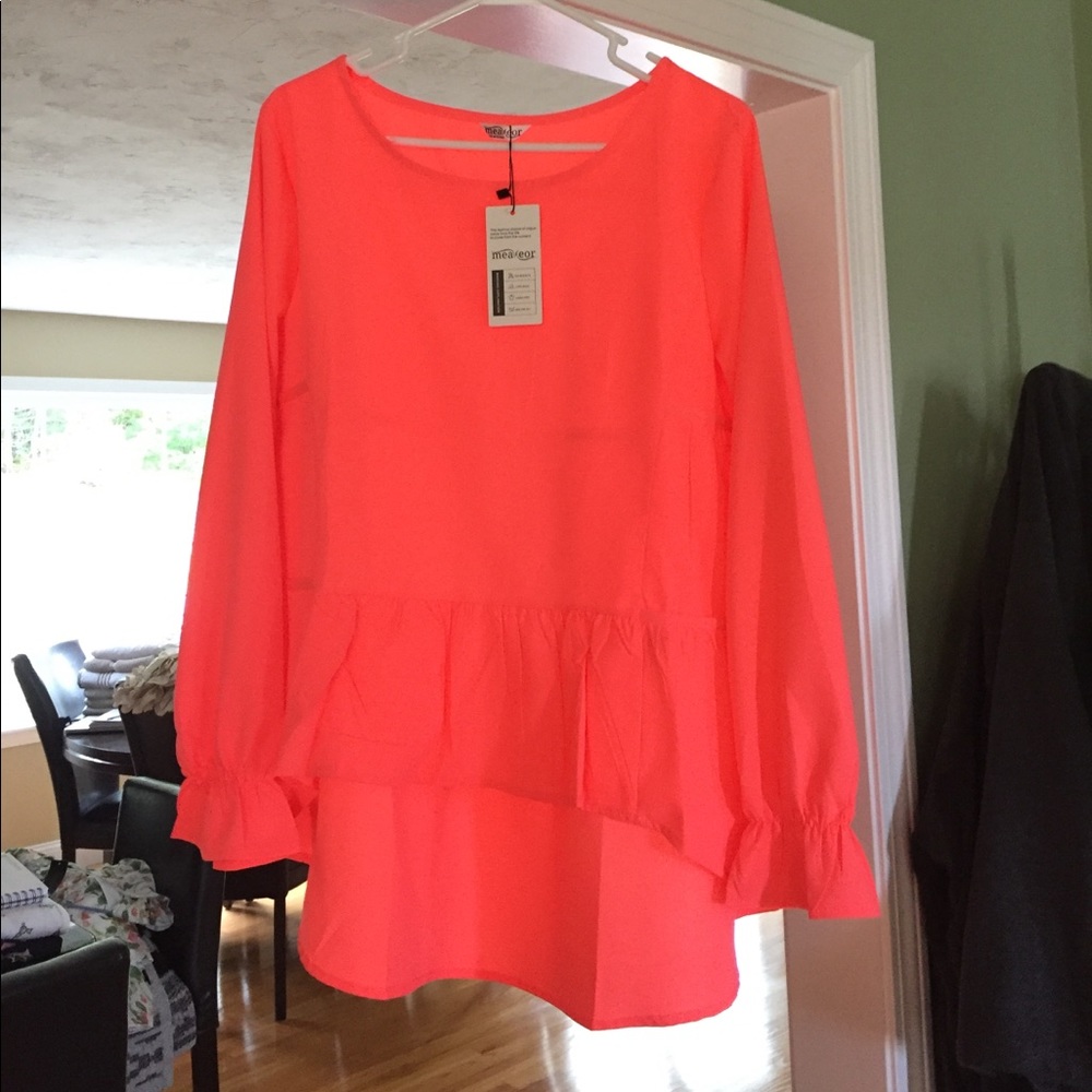 Bright coral peplum shirt