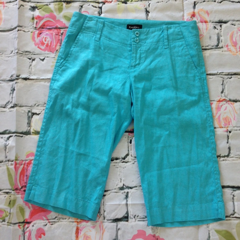 Bebe Turquoise Linen Cropped Pants Size 6