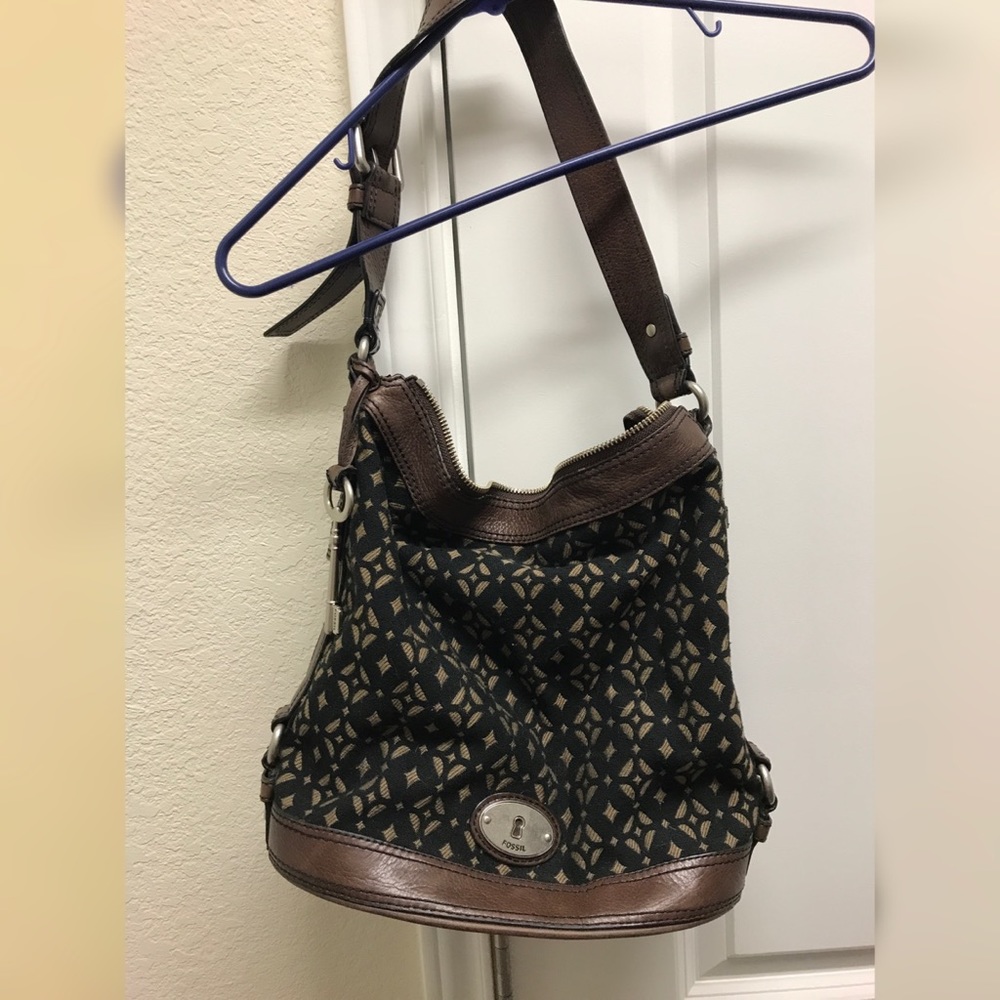 Fossil Maddox Black/Brown Jacquard Bucket Bag