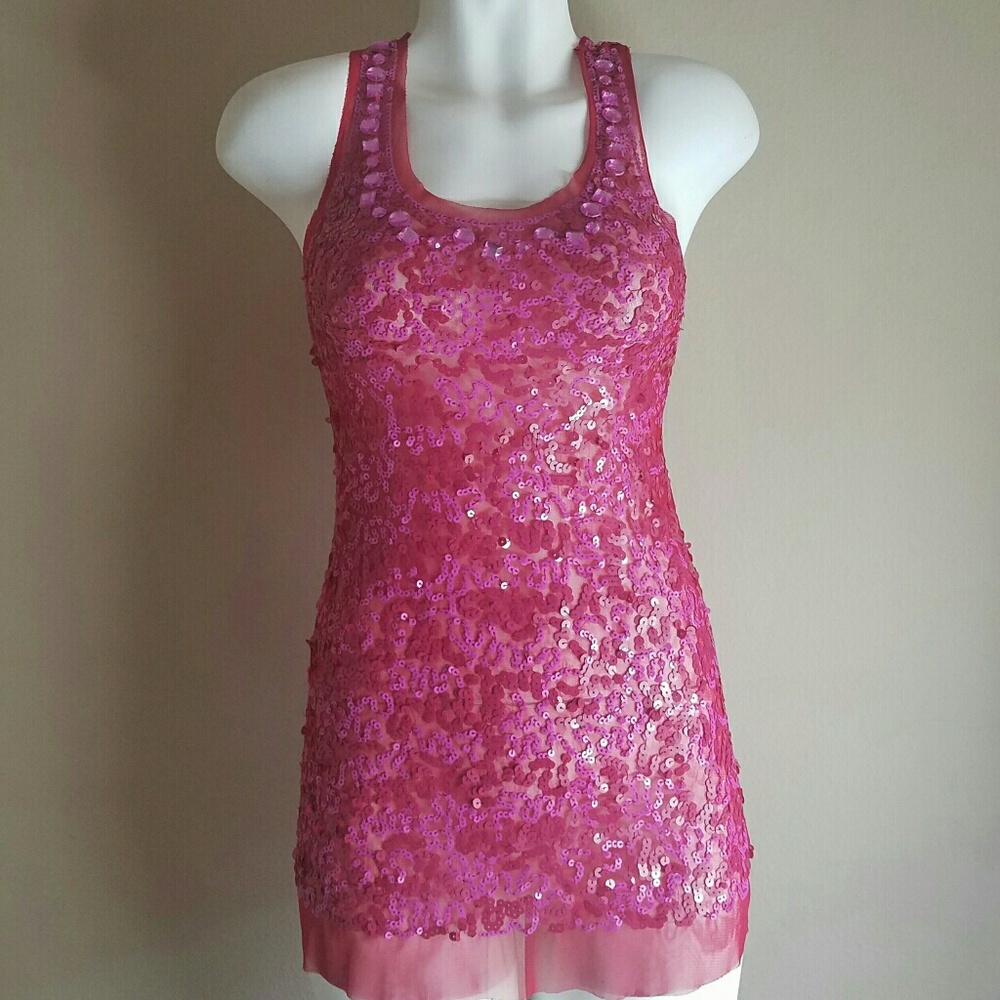 Pink and Red Sequence Top