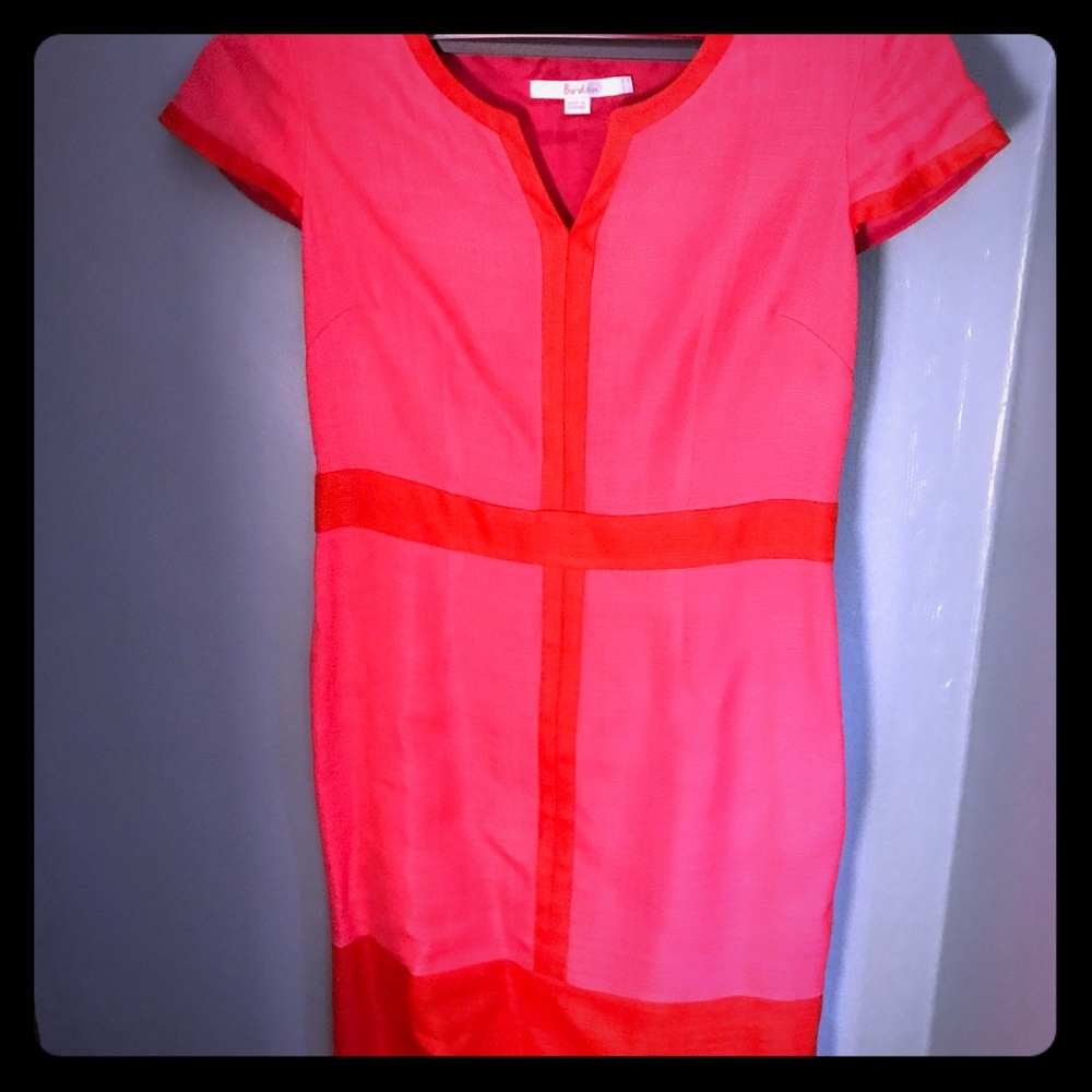NWOT Boden Linen Sheath Dress- Burnt Orange & Pink