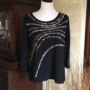 Laura Ashley animal print ribbon 3/4 sleeve top