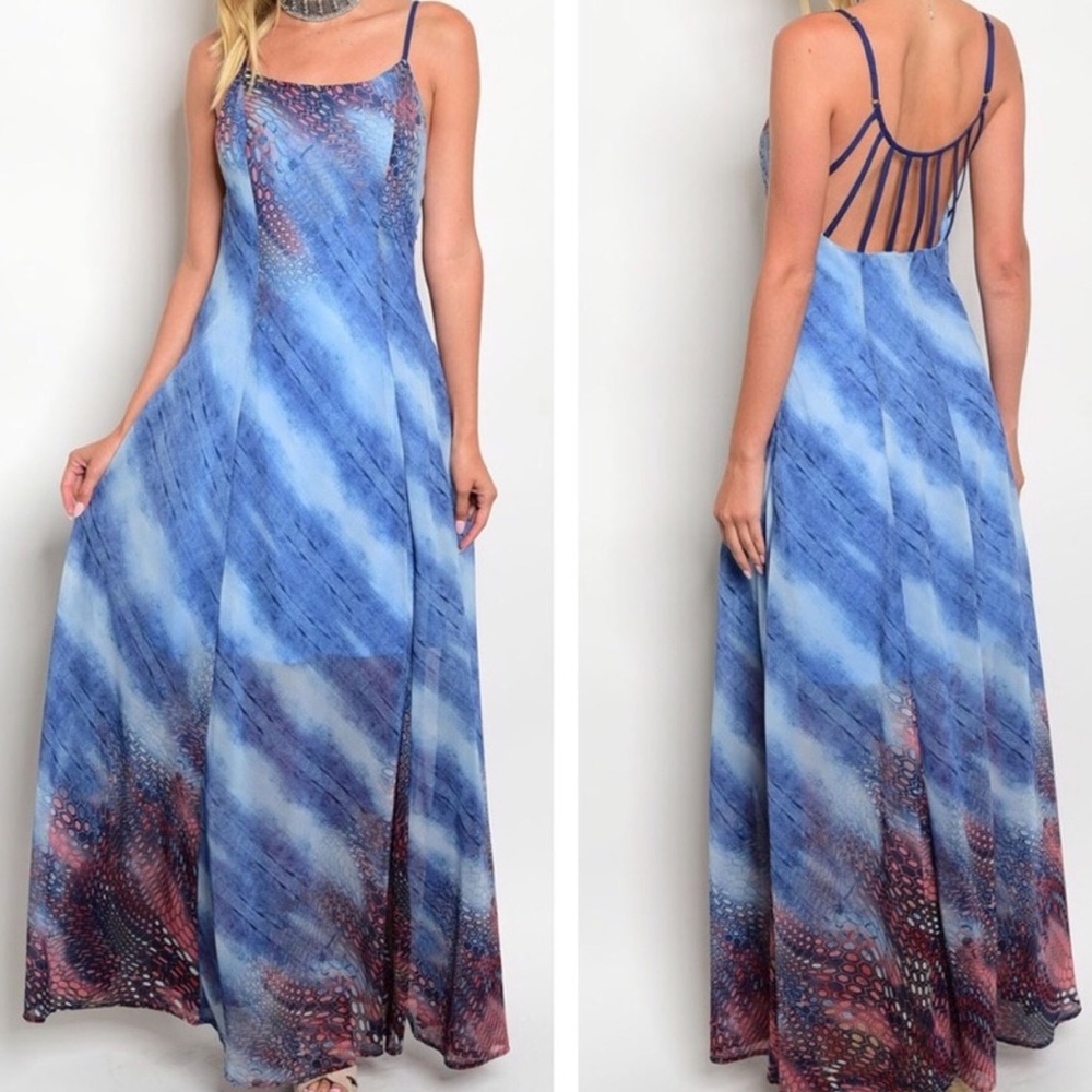 NWT Exceptional Quality Flowing Strappy Back Gorgeous Maxi Dress