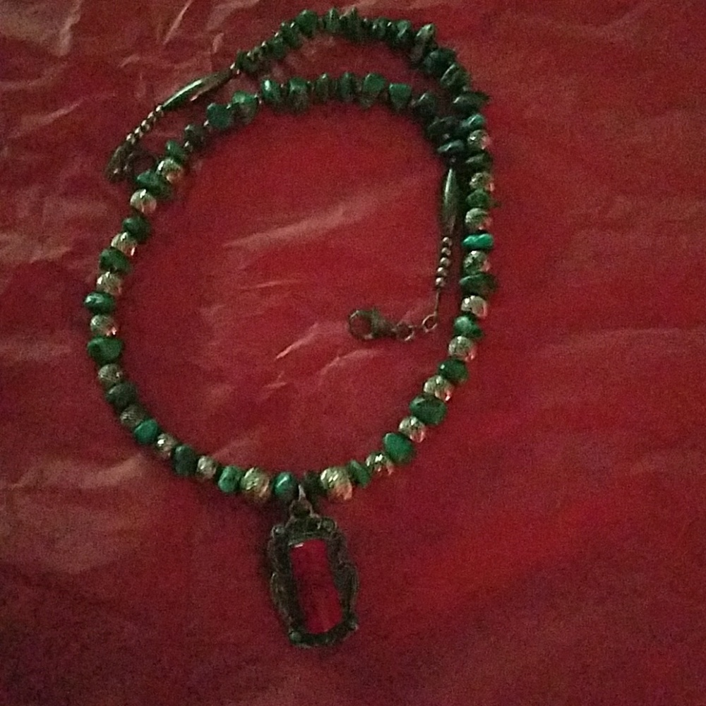 Sterling Silver Turquoise and Red Coral necklace