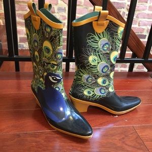 Peacock feather rain boots