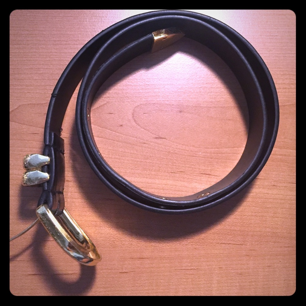 French Connection Black Matte Belt w/ Gold Details