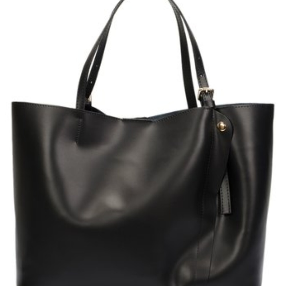 Black Buckle-Handle Leather Shoulder Bag/Tote