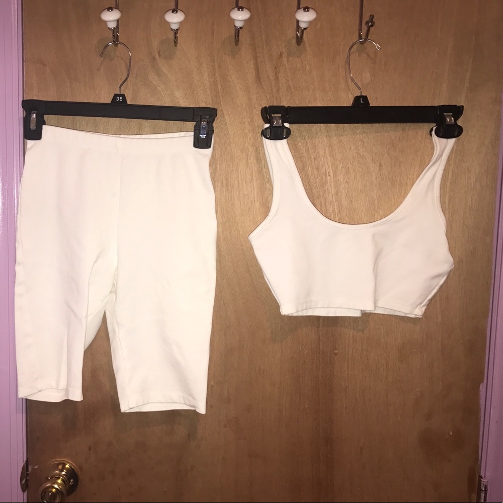 White biker short set