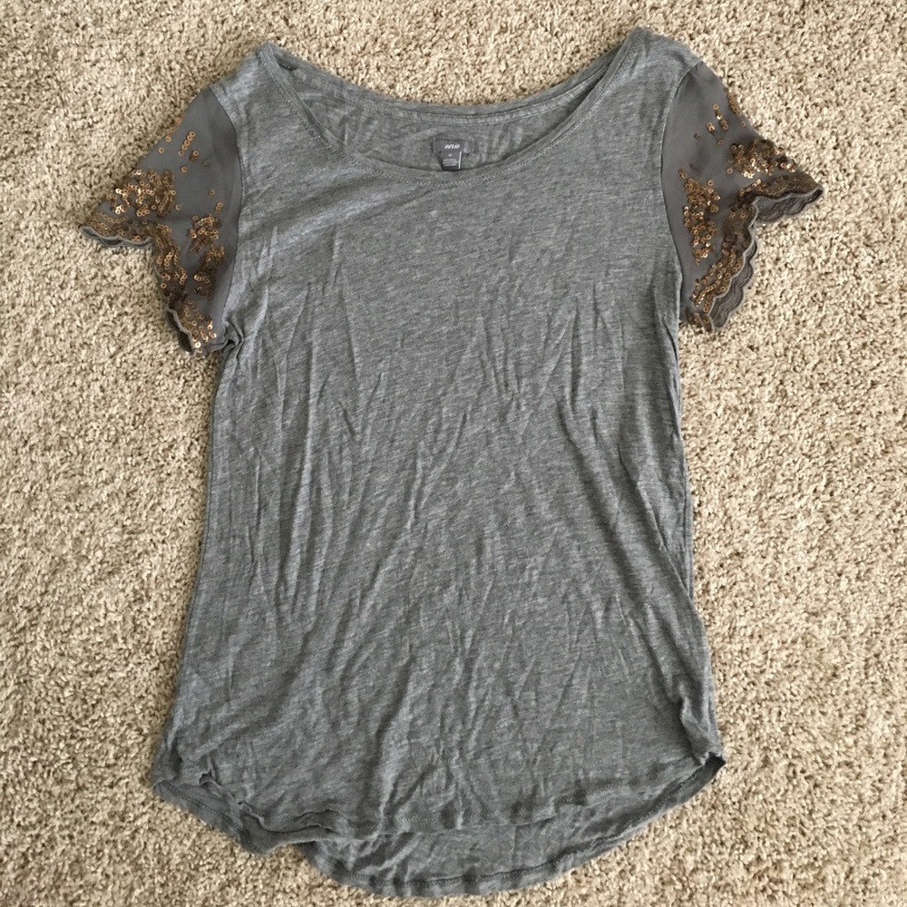 Aerie Sequined- Sleeve T-Shirt