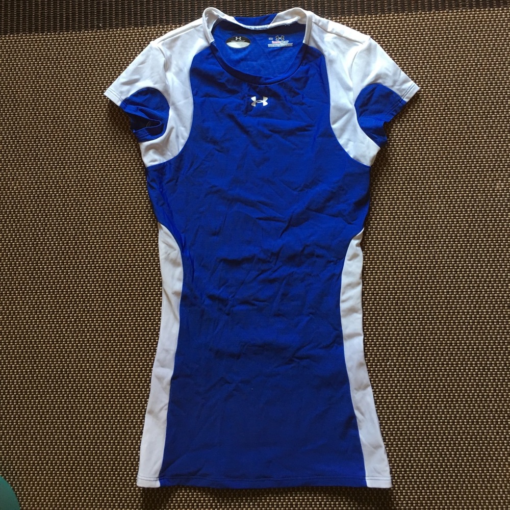 Blue and white under armour heat gear