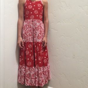 A red and white floral patterned dress