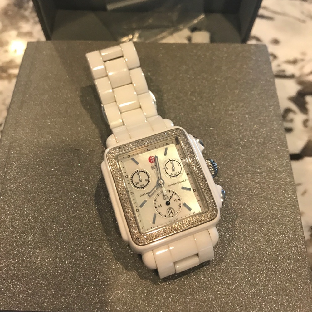 Michele white ceramic watch