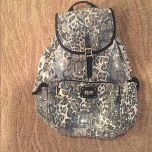 Silver/Grey/Black sequin leopard print backpack