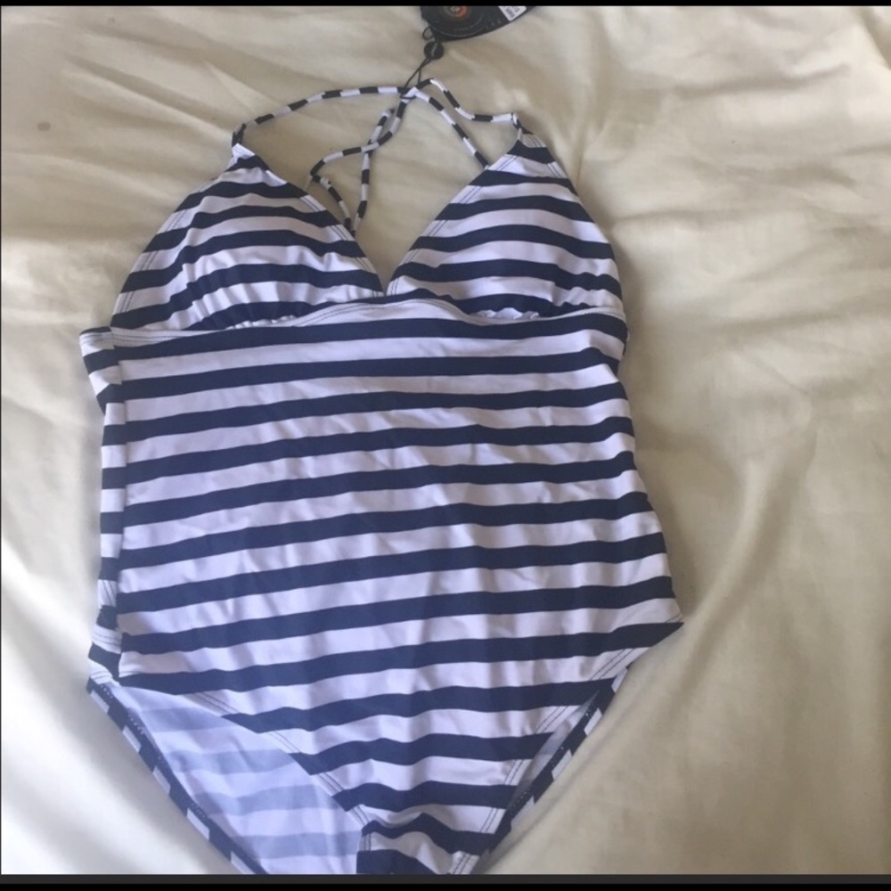 Le besi black and white striped one piece swim