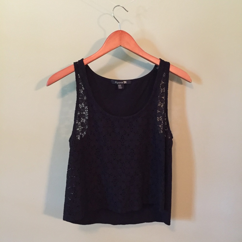 Black lace crop top