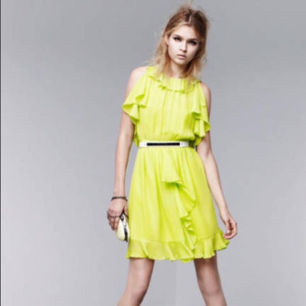 Chartreuse ruffle dress