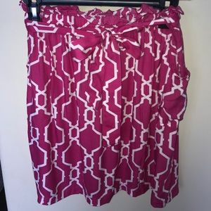 Pink and White Pattern Skirt with Pockets