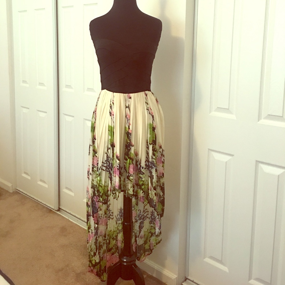 Sans Souci Strapless, High-Low, Pleated Dress