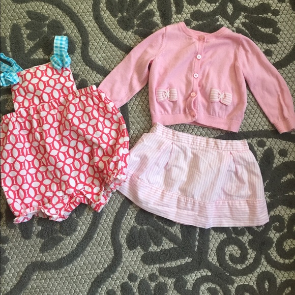 Cherokee Other - Bundle lot baby girl 6-9 mon skirt romper sweater
