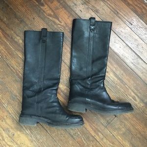 Pull on Leather Moto Boots - Black