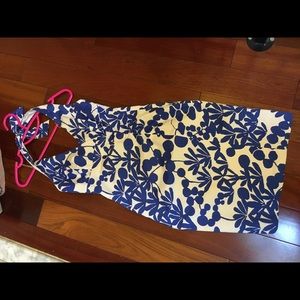 White and blue halter dress