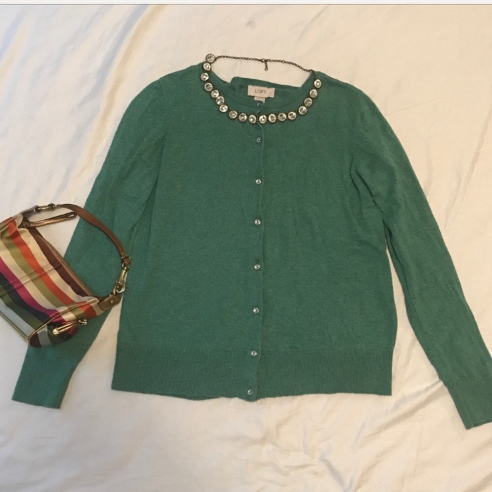 LOFT green cardigan and brown Apt. 9 Skirt