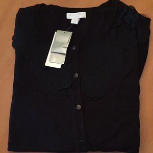 Black Cardigan with Ruffled Detail