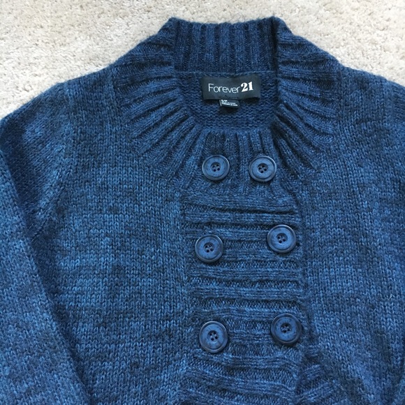 F21 Blue Military Inspired Sweater - Picture 3 of 3