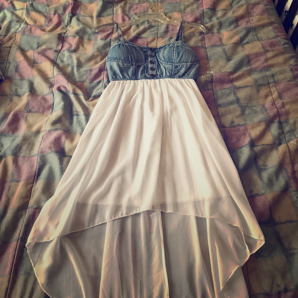 Super cute denim sheer high low dress