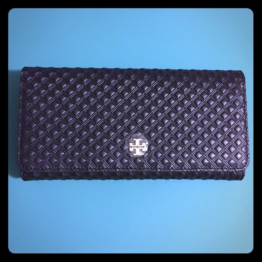 Tory Burch Marion Embossed Black Leather Wallet