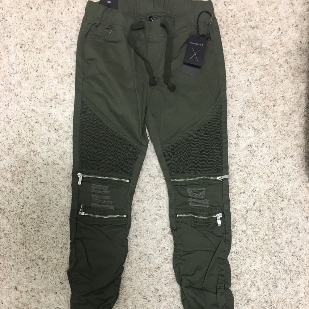 Olive distressed Moto jogger leggings