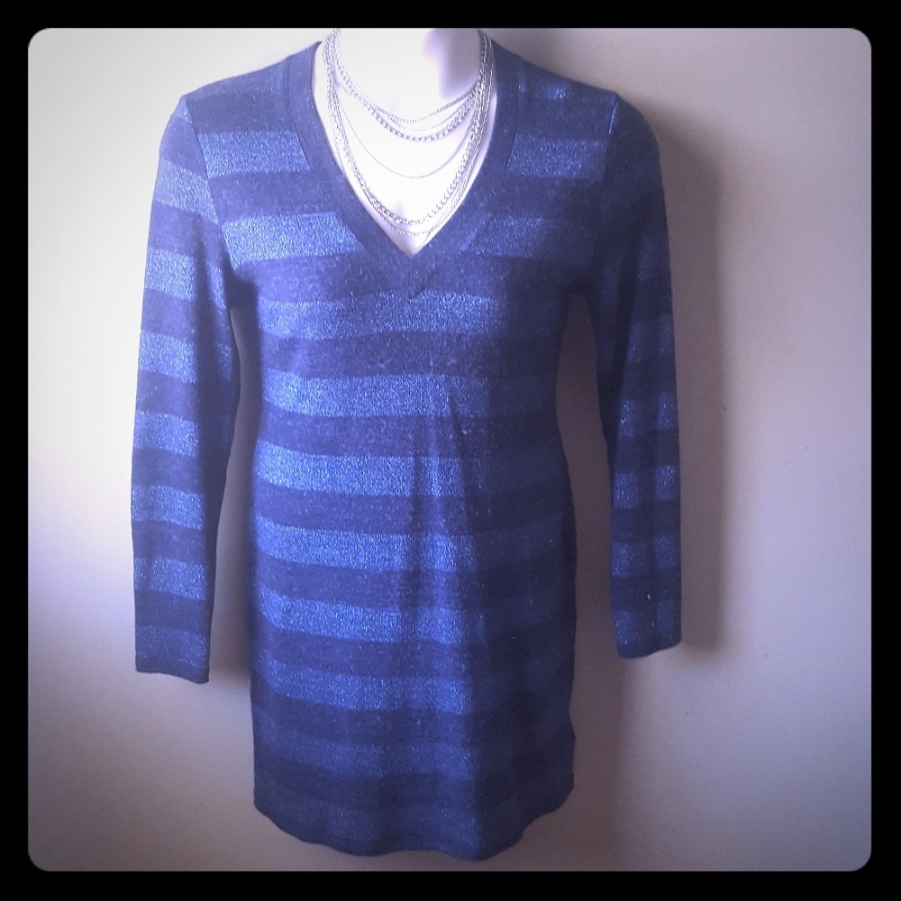 Michael Kors Blue striped V Neck dress