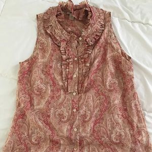 J. Crew Sleeveless Button Down Paisley Top - Sz 10