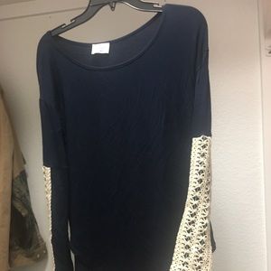 Navy crochet sleeve top