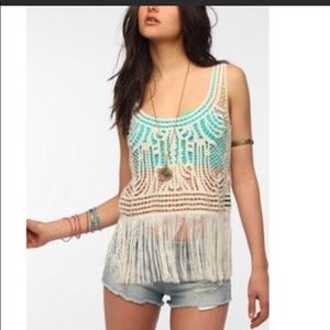 Urban Outfitters NWOT boho fringed cream lace tank
