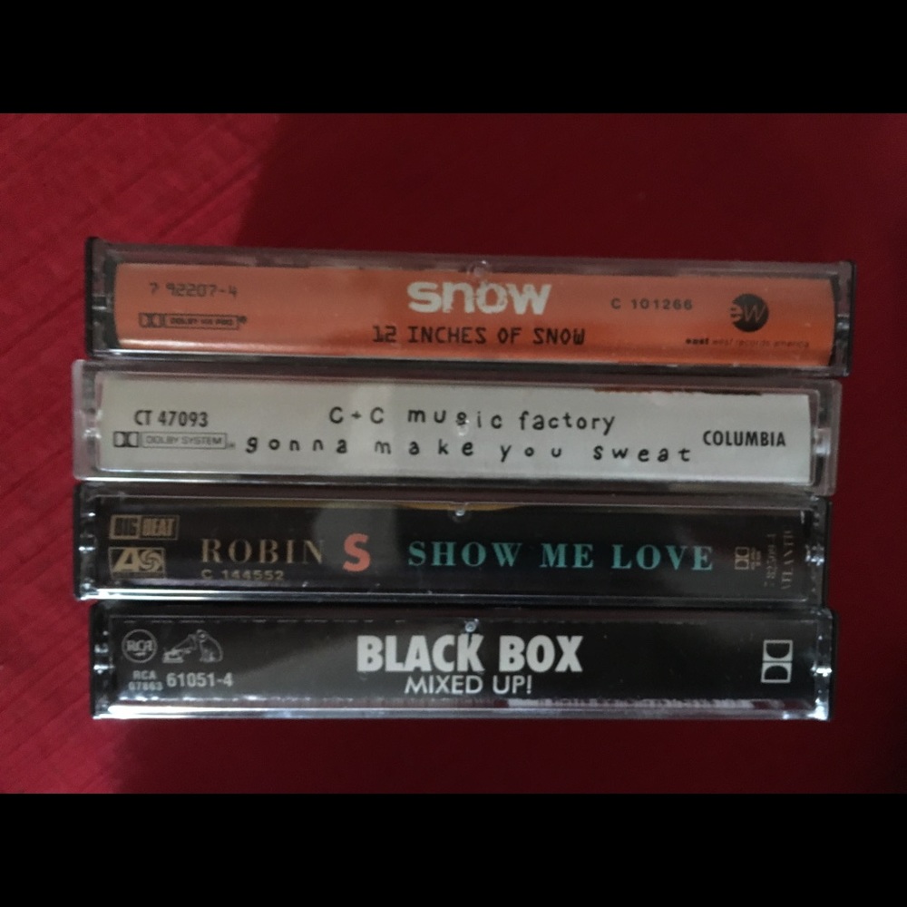 Set of four dance music cassette tapes