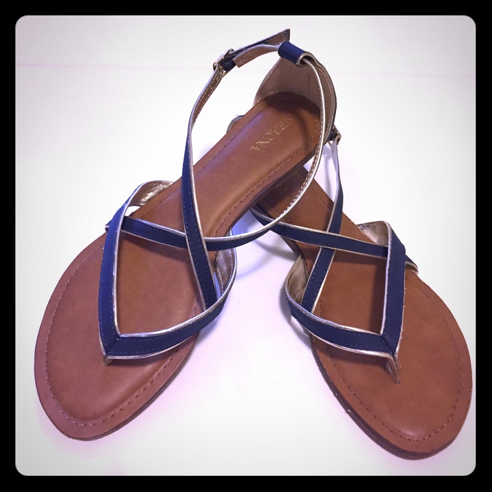 Navy sandals with gold trim!