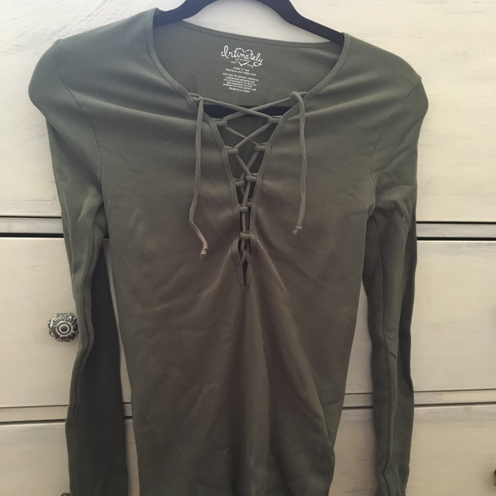 FP olive lace up tight shirt