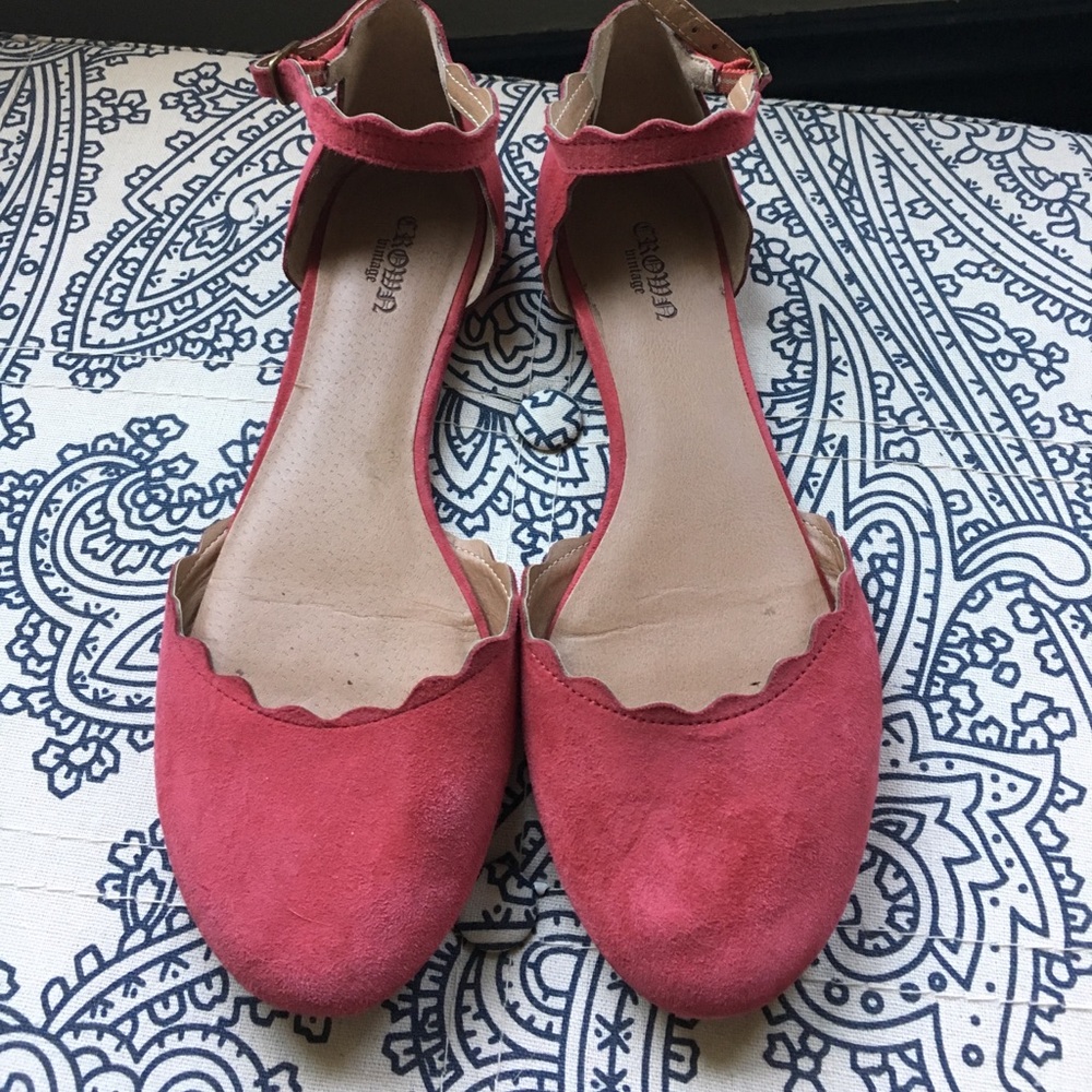 Red Flats with Buckle Straps and Scallop Detail